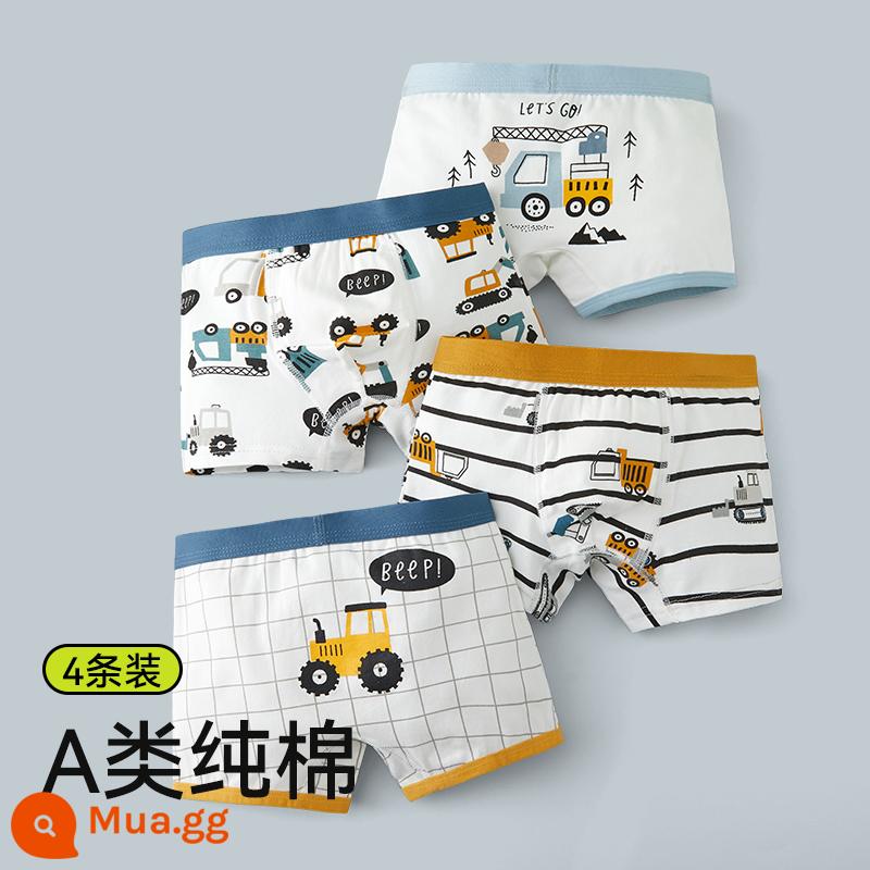 Quần lót bé trai, quần đùi cotton trẻ em, 100% cotton, không kẹp pp, quần boxer bé trai big boy an toàn cho bé - Kaka Auto-4 Pack Loại A Đường may bằng vải cotton kháng khuẩn nguyên chất