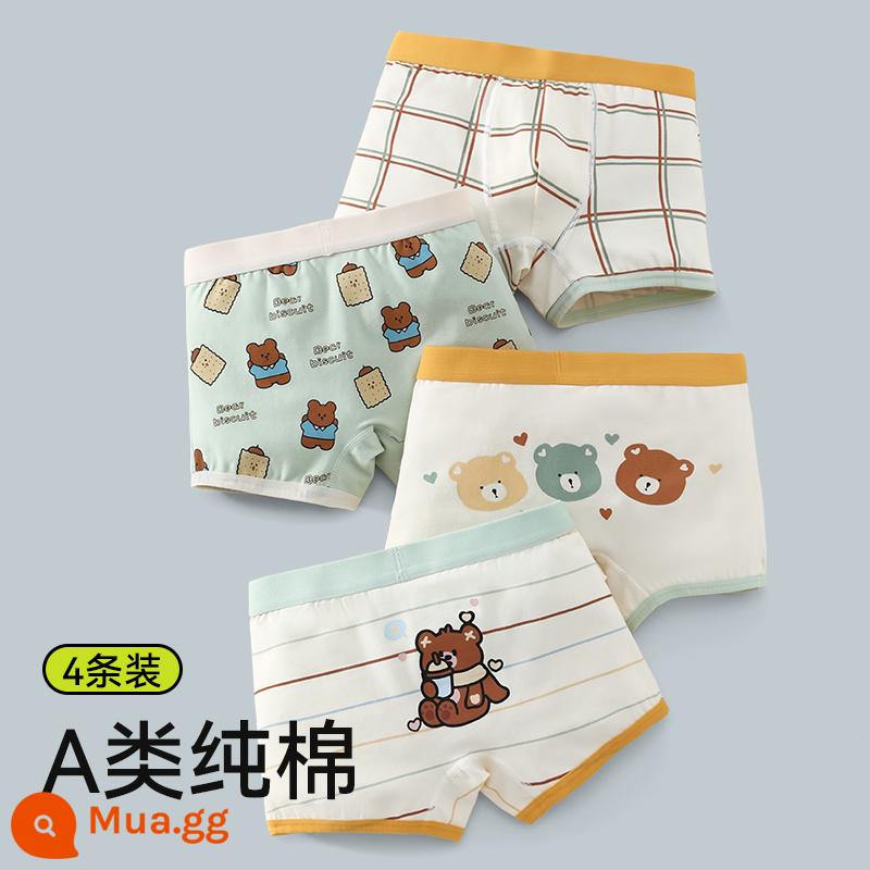 Quần lót bé trai, quần đùi cotton trẻ em, 100% cotton, không kẹp pp, quần boxer bé trai big boy an toàn cho bé - Doll Bear-4 Gói Loại A Vải cotton kháng khuẩn nguyên chất