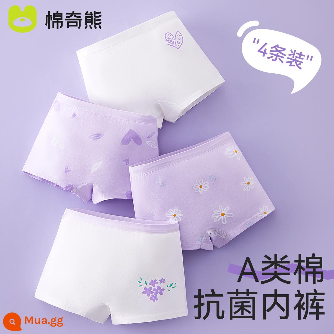 Quần lót bé gái, quần đùi cotton trẻ em, quần lót boxer 100% cotton cho bé, bé gái vừa và lớn, quần short không pp - Gói 4 tình yêu Hàn Quốc (góc phẳng) [Bông nguyên chất loại A]