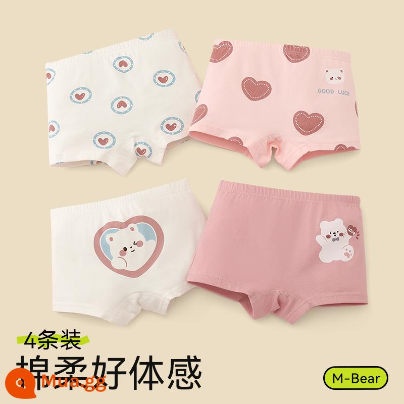 Quần lót bé gái cotton nguyên chất lưới thoáng khí quần đùi boxer trẻ em 100% cotton mùa hè phần mỏng bé gái - Gói Love Bunny-4 [Bông nguyên chất loại A]