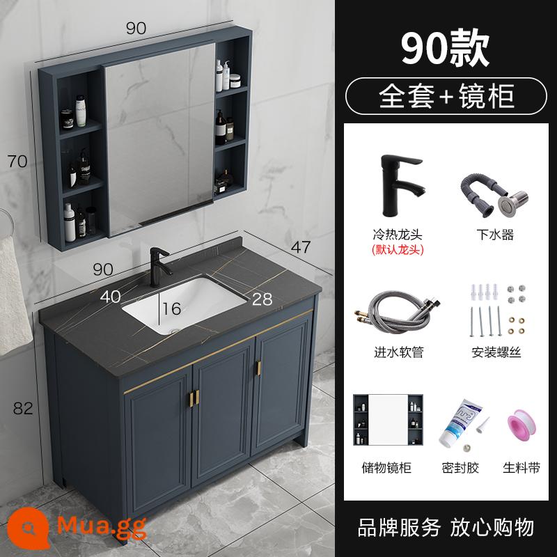 Tấm đá sàn -to -ceiling tay -cup Nội các kết hợp của không gian bằng nhôm trong phòng tắm rửa Basin Bàn tích hợp Bàn làm việc Phòng thẩm mỹ Bàn vệ sinh - Slate đen 90+ vòi xả tủ gương màu xanh Vòi tròn màu đen bao gồm tất cả tủ màu xanh