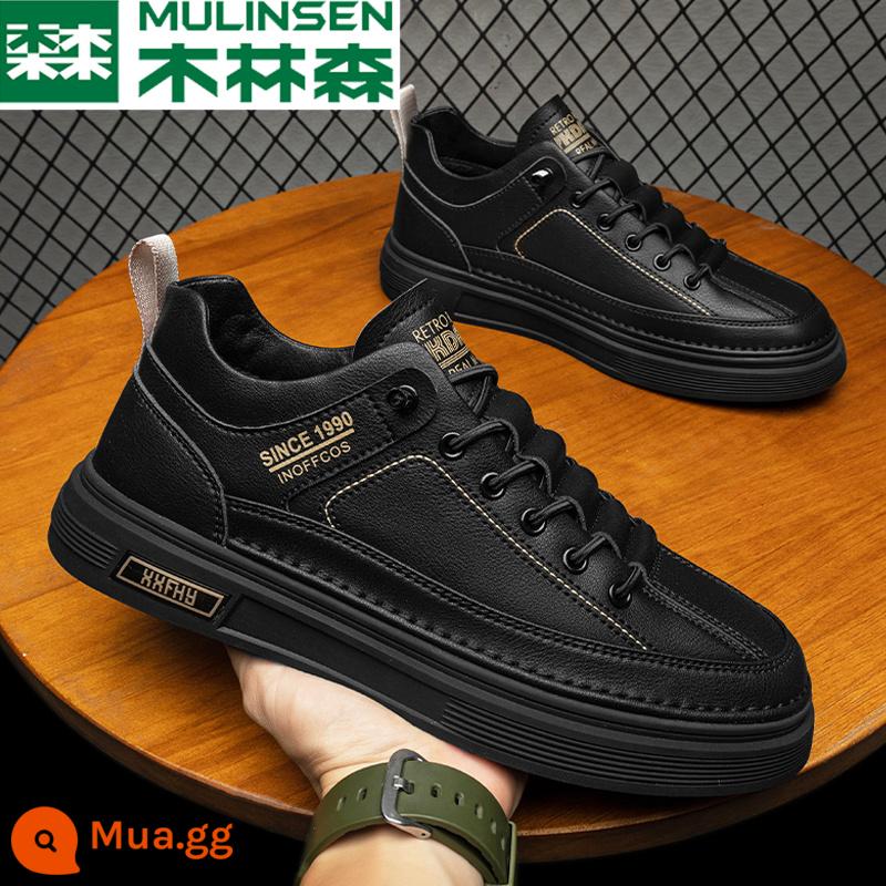 Mulinsen Mùa Đông Hot Phong Cách Trơn Trượt Nam Công Sở 2022 Giày Sneaker Nam Da Thường Plus Cotton Nhung - đen