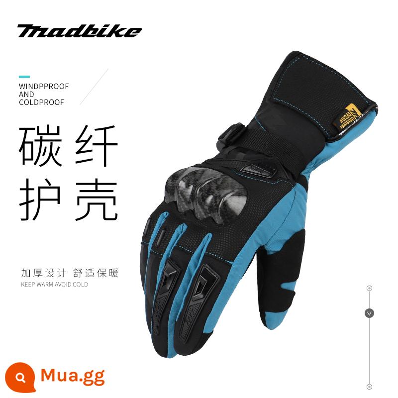 Găng tay xe máy MADBIKE mùa thu đông sợi carbon chống rơi đầu máy hiệp sĩ găng tay đua chống thấm nước - Màu xanh ngọc lam (mẫu chống nước mở rộng vào mùa đông)