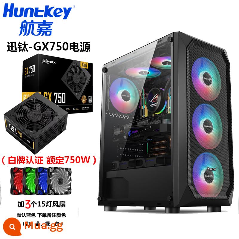 Huntkey Thợ Săn Đêm 5 Máy Tính Để Bàn DIY Toàn Mặt Trong Suốt Trò Chơi Làm Mát Bằng Nước ATX Bảng Lớn Lưng Vỏ Chính - Night Hunter 5-Black + Bộ nguồn Xuntai GX750 + 3 quạt 15 đèn