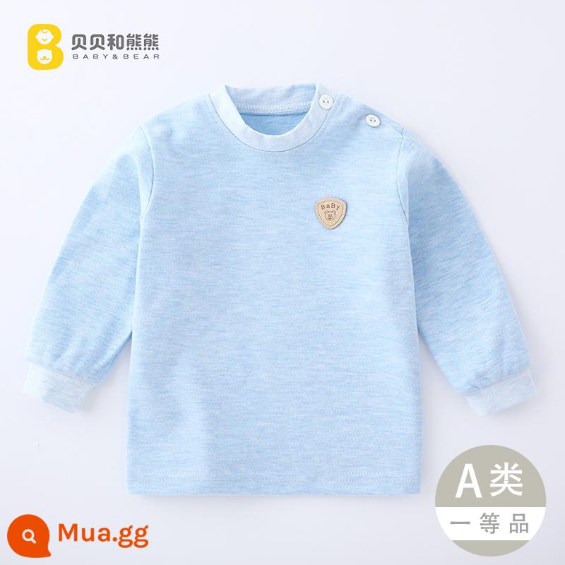 Áo liền quần mùa thu cho bé mùa xuân thu trẻ em cotton nguyên chất sưởi ấm quần áo bé trai và bé gái áo sơ mi đáy đơn cho bé - Áo mặt sạch - xanh