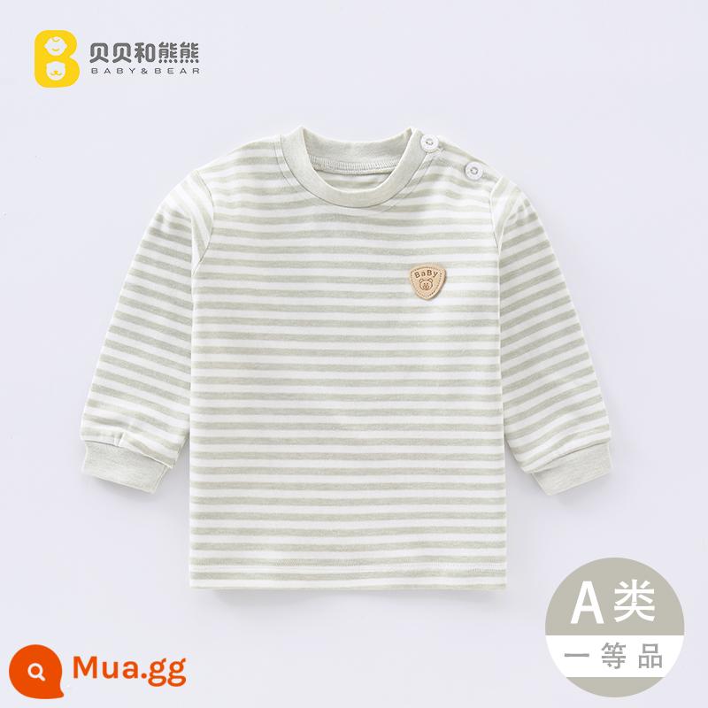 Áo liền quần mùa thu cho bé mùa xuân thu trẻ em cotton nguyên chất sưởi ấm quần áo bé trai và bé gái áo sơ mi đáy đơn cho bé - Sọc trên cùng màu xanh lá cây