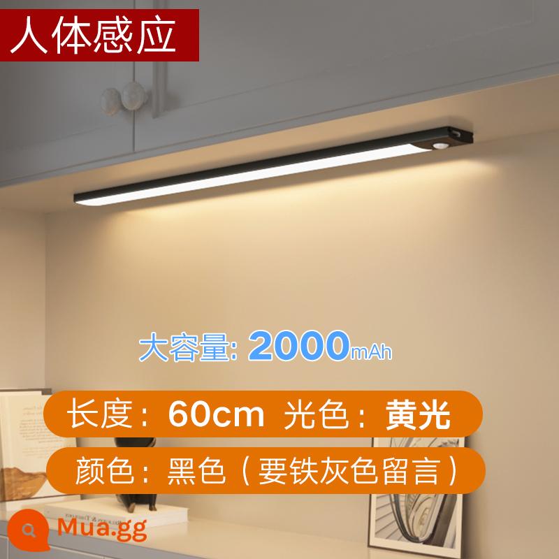 đèn led thanh ánh sáng cảm ứng cơ thể con người có thể sạc lại ánh sáng tủ tổng thể với tủ quần áo tủ rượu lối đi nhà bếp đèn hút từ tính tự dính không dây - Đen [ánh sáng ấm 60cm] + cảm biến cơ thể người