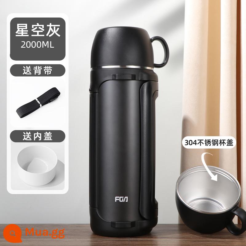 Fuguang phích nồi di động dung tích lớn thép không gỉ 304 phích nước ngoài trời xe du lịch ấm đun nước giữ nhiệt chai - (Nắp cốc inox 304 + Nắp trong PP) Xám 2000ML