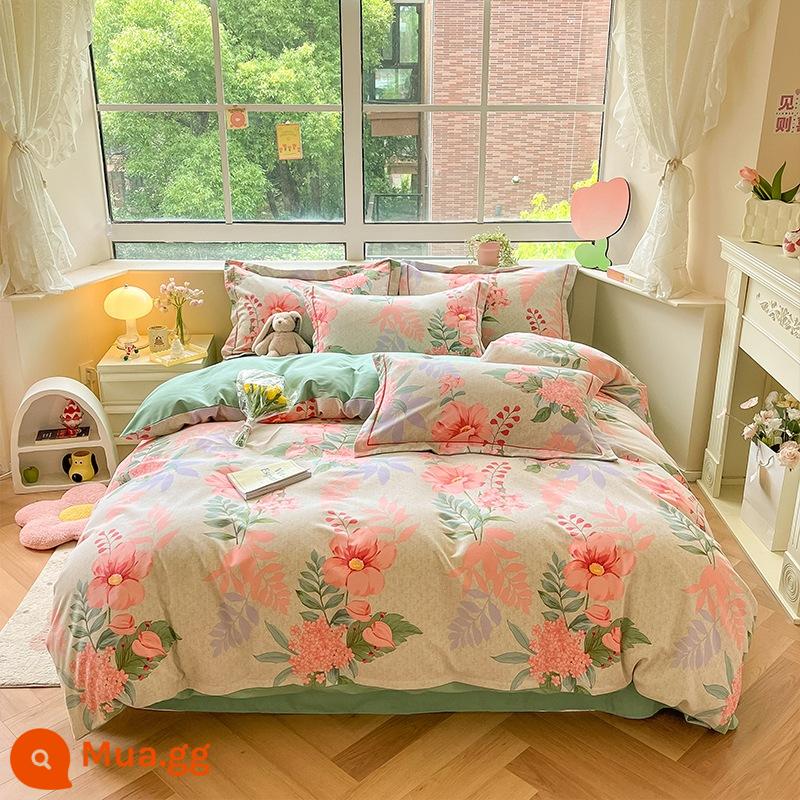 Phong Cách Trung Hoa Bộ 4 Bộ Ga Giường Cotton Vỏ Chăn Trang Bị Tấm 100 Đơn Giản Phong Cách Bắc Âu Chăn Ga Gối 4 Bộ 3 - Wei Ranhua-glf