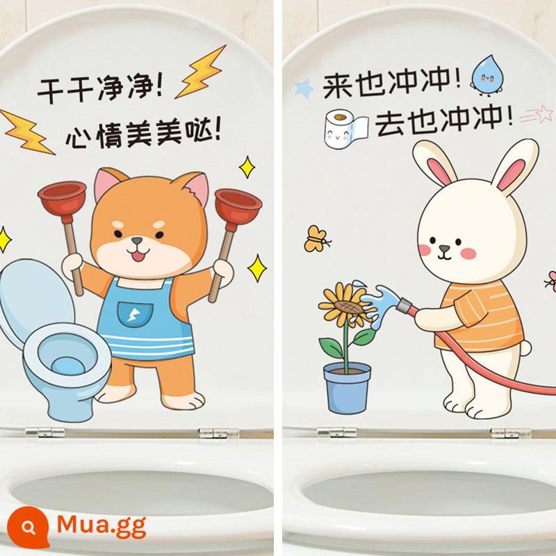 Ngộ nghĩnh dễ thương nắp bồn cầu dán thời trang cá tính dán toilet phòng tắm trang điểm phòng toilet đổi mới miếng dán chống thấm nước - Gấu Meimei + Thỏ Chong Chong