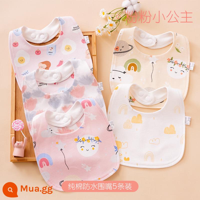 Khăn ăn yếm nước bọt hình chữ U cho bé Khăn ăn yếm sữa chống nôn bằng cotton nguyên chất cho bé trai và bé gái ăn khăn ăn yếm mùa xuân, mùa thu và mùa đông - Yếm chống thấm cotton nguyên chất hình chữ U (gói 5) công chúa nhỏ màu hồng