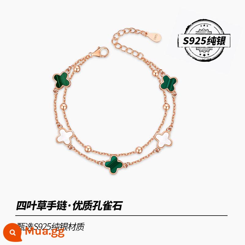 Malachite Cỏ Bốn Lá Vòng Tay Bạc Nữ Vòng Tay Bạc 2022 Cặp Đôi Mới Lễ Tình Nhân Quà Tặng Sinh Nhật Bé Gái - Bàn tay cỏ bốn lá Malachite