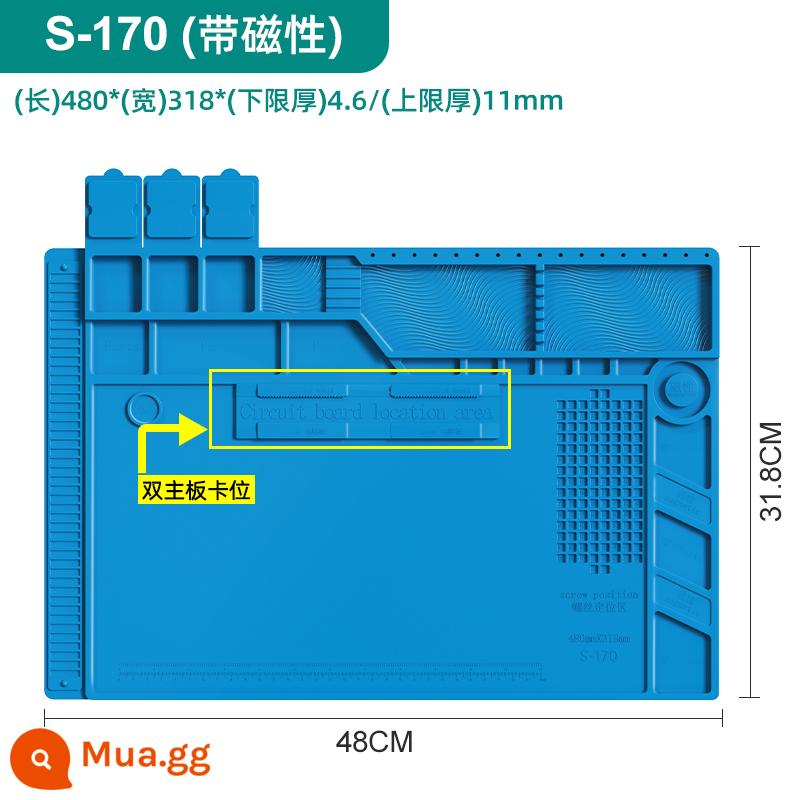 Bàn làm việc sửa chữa máy tính điện thoại di động đệm cách nhiệt đa năng có nam châm chịu nhiệt độ cao súng hàn bàn thảm silicone - S-170 [Tấm silicon cách nhiệt] Khe cắm bo mạch chủ kép + kèm hộp linh kiện