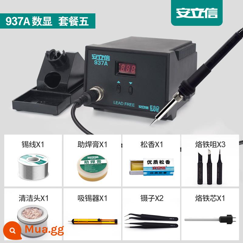 Một Lixin 936A mỏ hàn điện nhiệt độ không đổi trạm hàn có thể điều chỉnh nhiệt độ hộ gia đình bảo trì bộ công cụ hàn súng hàn 60W - Màn hình kỹ thuật số nâng cấp Anlixin 937A (Gói 5)