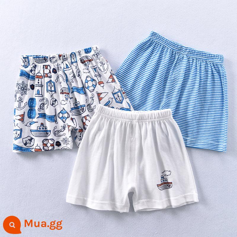 Nhật Bản Bé Trai Quần Short Cotton Nguyên Chất Trẻ Em Nhà Thường Ba Điểm Quần Cho Bé Thể Thao Mùa Hè Quần Bên Trong Mặc Ngoài Phần Mỏng - Quần ba mảnh Marine cho bé trai [3-Pack]