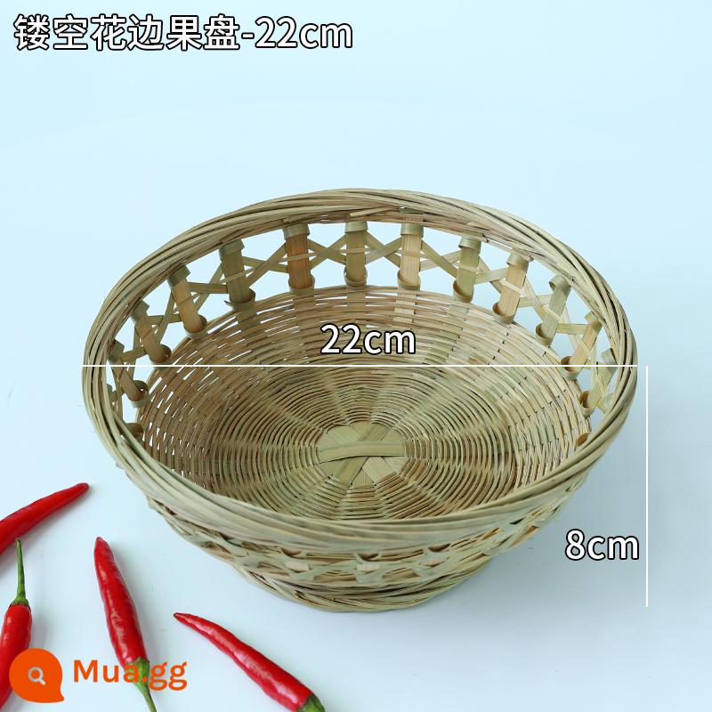 Giỏ trái cây đan bằng tre handmade đĩa trái cây sấy khô đồ ăn nhẹ nhà bếp cống giỏ hấp bánh mì giỏ trái cây tấm bình dị đan tre - Chân cao-rỗng ren-22cm