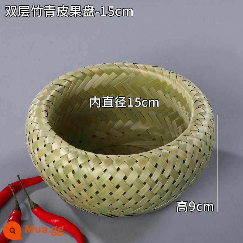 Giỏ trái cây đan bằng tre handmade đĩa trái cây sấy khô đồ ăn nhẹ nhà bếp cống giỏ hấp bánh mì giỏ trái cây tấm bình dị đan tre - Đĩa đựng trái cây vỏ tre xanh 2 tầng-15cm