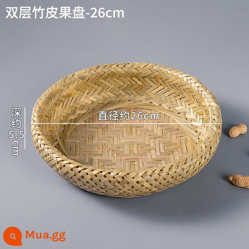 Đĩa trái cây tre nhà giỏ bánh mì hấp sáng tạo đĩa trái cây phòng khách đĩa tre handmade giỏ tre hốt rác sản phẩm từ tre - Đĩa đựng trái cây bằng da tre 2 tầng-26cm