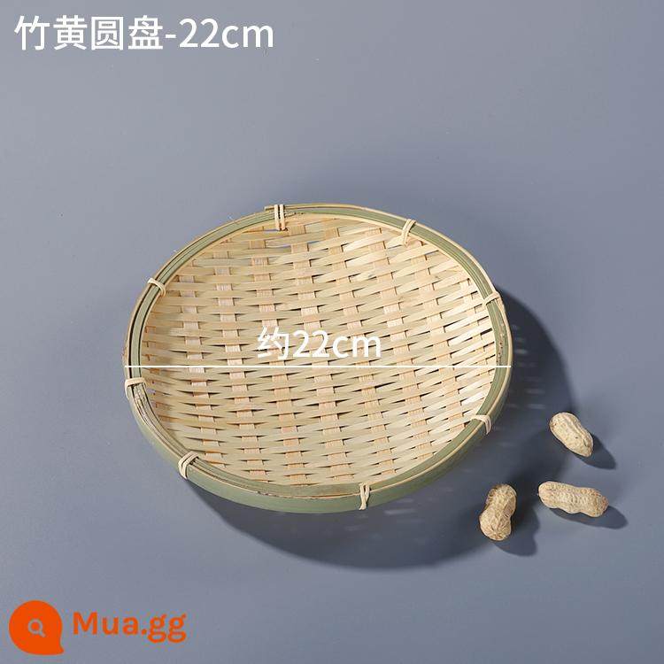 Đĩa trái cây tre nhà giỏ bánh mì hấp sáng tạo đĩa trái cây phòng khách đĩa tre handmade giỏ tre hốt rác sản phẩm từ tre - Đĩa tre màu vàng-22cm