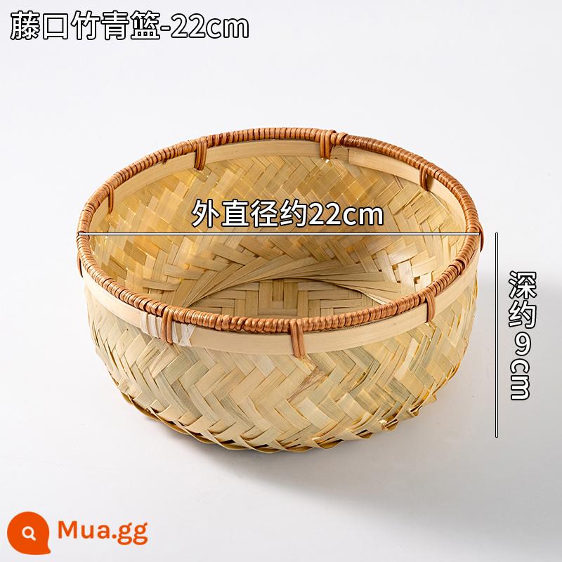 Giỏ trái cây đan bằng tre handmade đĩa trái cây sấy khô đồ ăn nhẹ nhà bếp cống giỏ hấp bánh mì giỏ trái cây tấm bình dị đan tre - Giỏ tre xanh Fujikou-22cm