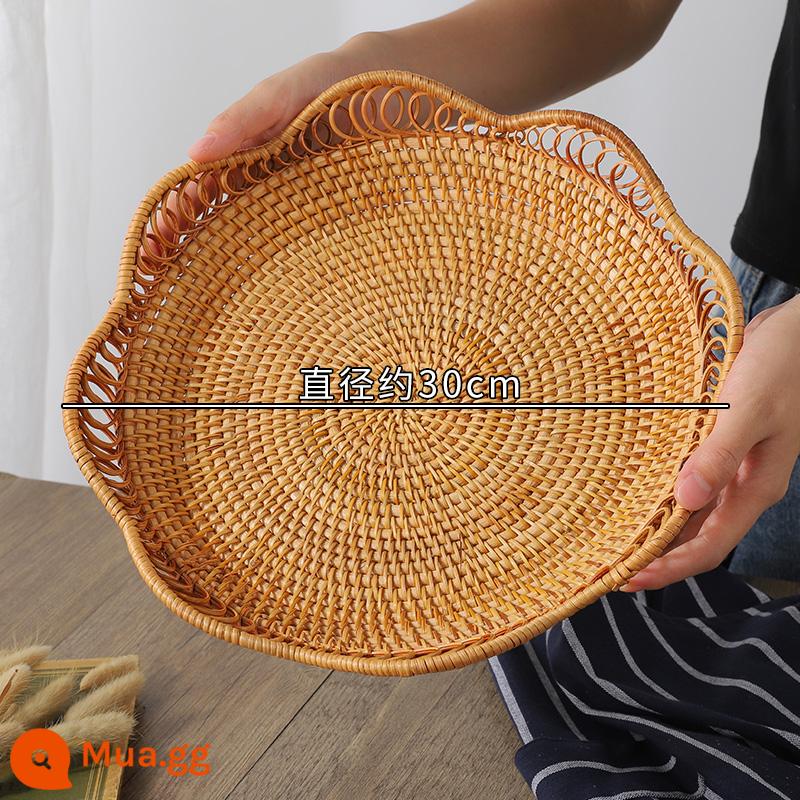 Mây Việt Nam Khay Giải Khát Giỏ Trái Cây Handmade Đĩa Trái Cây Sấy Khô Giỏ Đựng Đồ Ăn Nhẹ Hộ Gia Đình Mùa Thu Mây Giỏ Đựng Đồ Để Bàn Sáng Tạo - Đĩa đựng trái cây ren rỗng-30cm