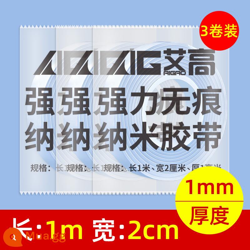 Băng keo hai mặt Nano, độ nhớt cao, không dấu vết, miếng dán đặc biệt dán tường cố định chắc chắn trong suốt cho ô tô, khớp nối, chống thấm nước, lưới ma thuật 3m siêu bền, băng keo hai mặt, khớp nối lò xo, miếng dán chống trượt, băng dán không dấu vết - Dài 1 mét ☆ rộng 2 cm ♥ dày 1 mm 3 cuộn Aigao chính hãng