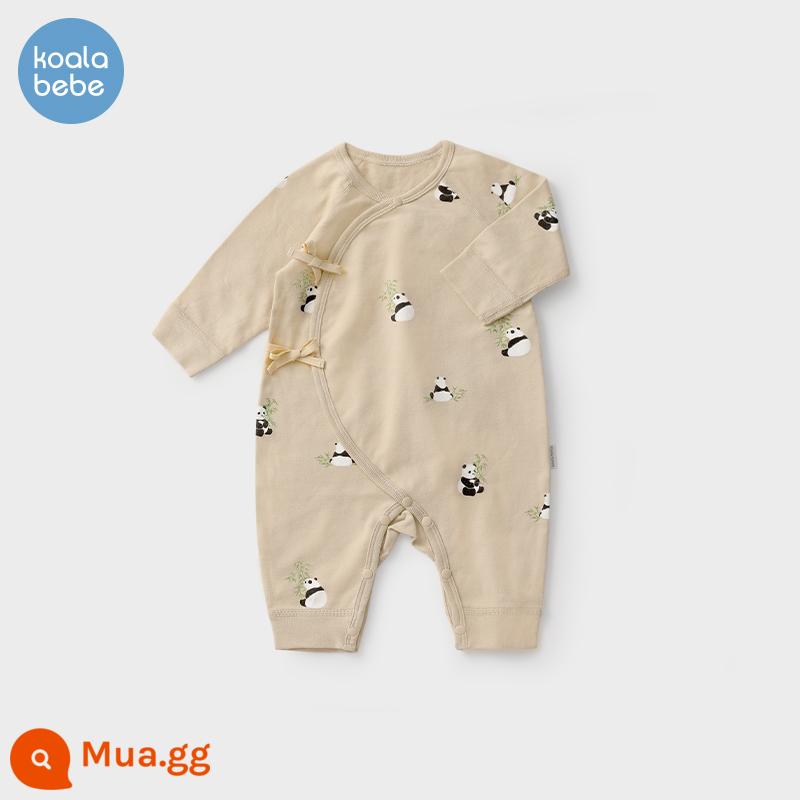 Koala Mũi Quần Áo Bé Sơ Sinh Sơ Sinh Nguyên Chất Cotton Áo Liền Quần Quần Áo Xuân Thu Bé Sư Quần Áo Jumpsuit Nhỏ Tre Gấu - kaki nhạt