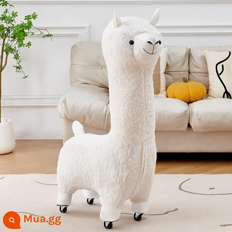 Người nổi tiếng trên Internet ghế alpaca đồ trang trí phòng khách phân động vật thay giày ghế nhỏ trẻ em ghế động vật hoạt hình sáng tạo - [Kích thước lớn có ròng rọc] Bông tuyết trắng - Nhung giả thỏ có thể tháo rời và giặt được + bánh xe êm ái và không ồn