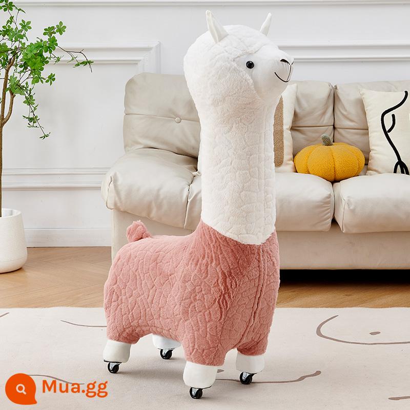 Người nổi tiếng trên Internet ghế alpaca đồ trang trí phòng khách phân động vật thay giày ghế nhỏ trẻ em ghế động vật hoạt hình sáng tạo - [Kích thước lớn có ròng rọc] Màu hồng dễ thương - nhung giả thỏ có thể tháo rời và giặt được + bánh xe êm ái và không ồn