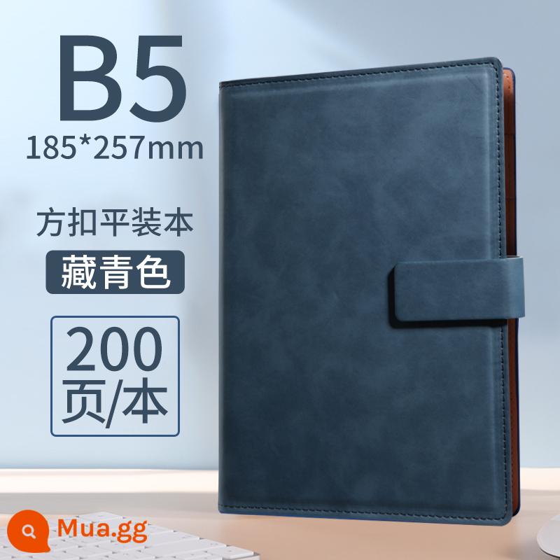 Sổ tay kinh doanh sổ tay văn phòng notepad dày 2023 bằng da đơn giản a5 sinh viên đại học b5 hộp quà tặng bằng da mềm đặt làm theo yêu cầu đặt sổ ghi chép hội nghị công việc nhật ký logo có thể in tùy chỉnh - JDDZ127 khóa vuông B5 xanh Tây Tạng