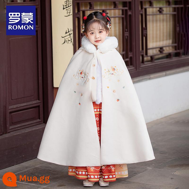 Trẻ em Hanfu bé gái mùa đông 2022 trang phục cổ mới cộng với nhung dày phong cách Trung Hoa cô gái Tang phù hợp với lời chúc mừng năm mới mùa đông - Áo choàng trắng nhạt