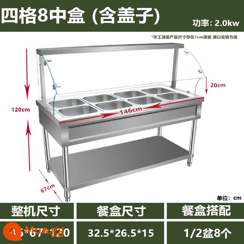 Thức ăn nhanh bàn cách nhiệt nắp kính nhà ăn sưởi ấm điện thức ăn nhanh xe nấu ăn bàn súp hồ bơi điều khiển nhiệt độ tự động bàn ăn thương mại - 4 ngăn, 8 hộp vừa, nửa kín (bàn nhận + 130 tệ)