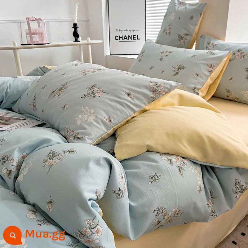 Bộ đồ giường bốn mảnh bằng vải cotton và vải lanh loại A đã giặt sạch, không phải cotton, bộ đồ giường bằng sợi bông nguyên chất hai lớp, vỏ chăn hoa bộ ba mảnh 4 - Thẩm Phong