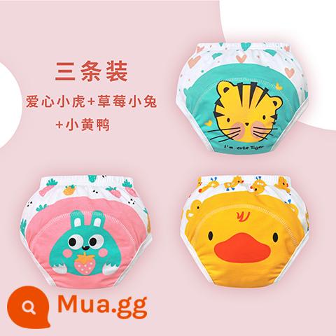 Quần lót cotton mùa hè cho bé gái 1 tuổi 2 quần 3 quần tập cho bé 4 quần bánh mì sơ sinh không pp - Vịt vàng nhỏ + Tiểu hổ tình yêu + Thỏ xanh dâu tây-3 Pack (Quần tập kháng khuẩn loại A)