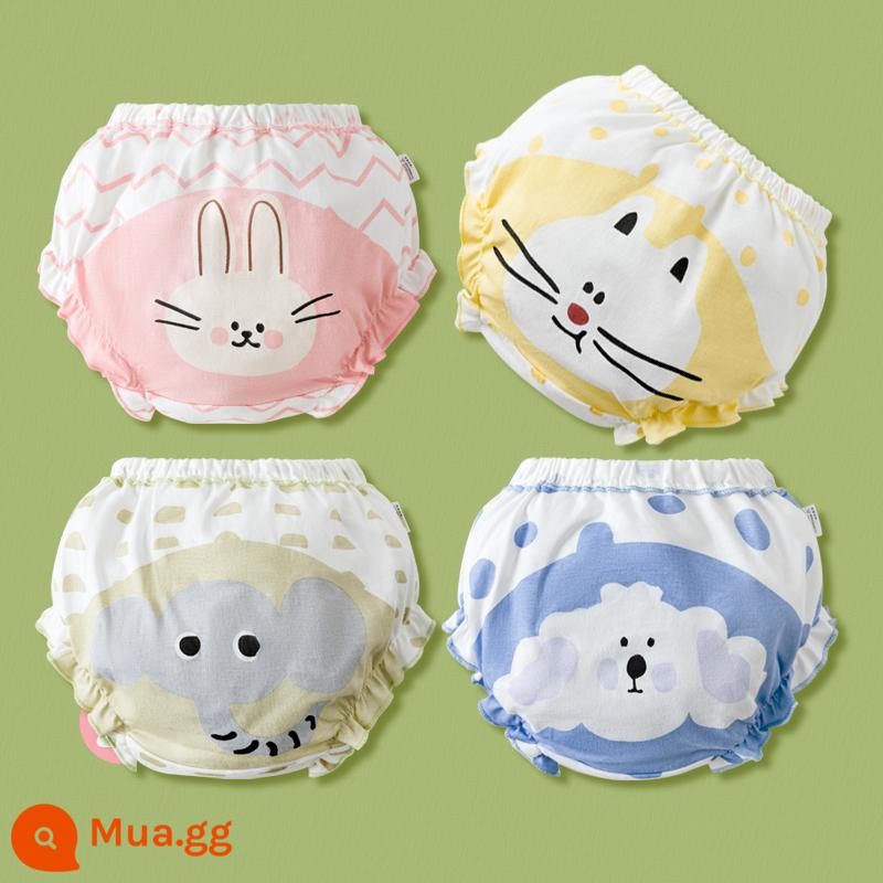 Quần lót cotton mùa hè cho bé gái 1 tuổi 2 quần 3 quần tập cho bé 4 quần bánh mì sơ sinh không pp - Gói Thỏ+Mèo+Voi+Chó Con-4