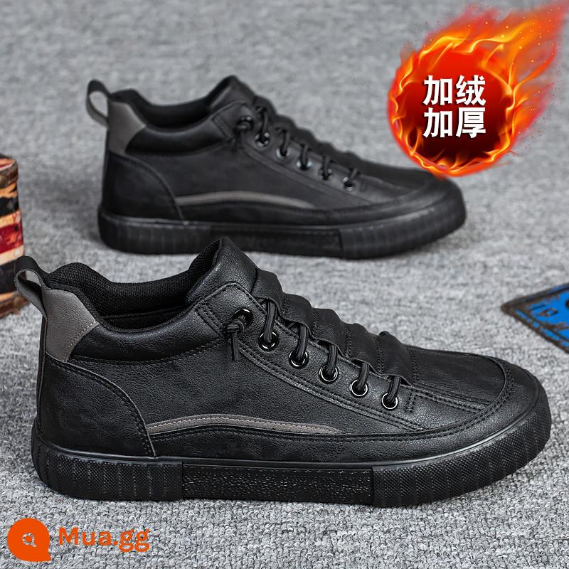 Giày Nam Mùa Đông Mới 2022 Plus Nhung Giày Sneaker Cao Cấp Nam Phù Hợp Với Tất Cả Các Trận Đấu Giày Da Thật Đế Mềm - 22921 toàn màu đen (cộng với nhung)