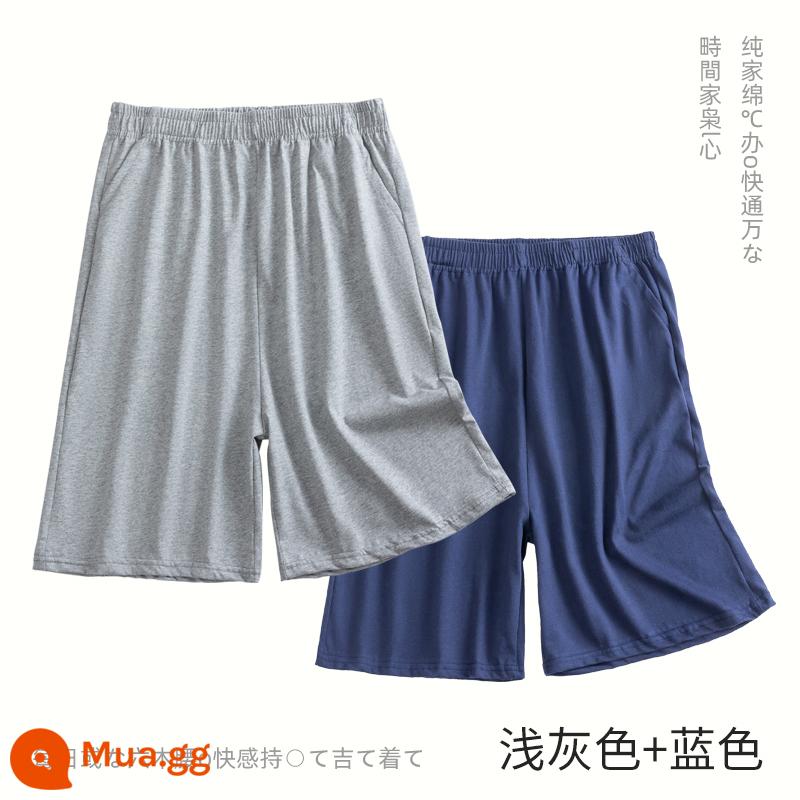 Nam Pyjama Quần Cotton Mùa Hè Quần Short Rời Cotton Quần Short Năm Điểm Quần Mùa Hè Plus Kích Thước Mỏng Nhà Quần - 2 gói (xám nhạt + xanh)