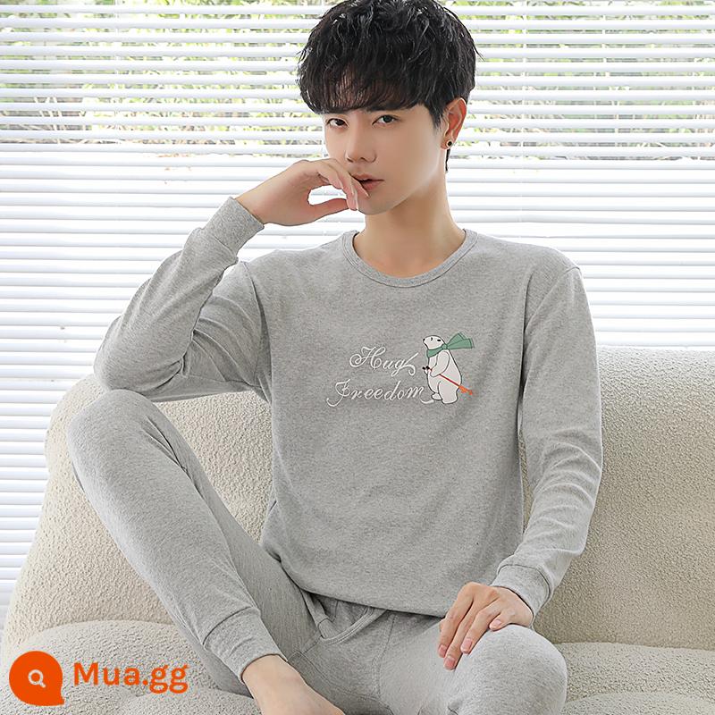 Đàn ông Đồ lót nam giới Đàn nam Cotton Thanh niên Quần áo Autumn Quần áo vệ sinh Thiết lập tóc nóng tất cả các học sinh trung học Cotton Junior - gấu xe trượt tuyết màu xám nhạt