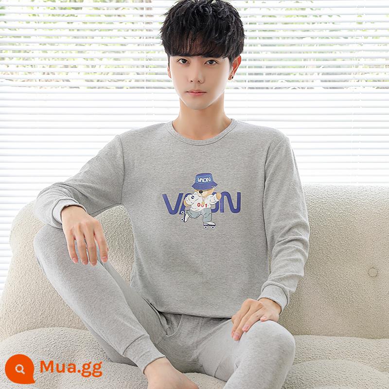 Đàn ông Đồ lót nam giới Đàn nam Cotton Thanh niên Quần áo Autumn Quần áo vệ sinh Thiết lập tóc nóng tất cả các học sinh trung học Cotton Junior - gấu năng động màu xám nhạt