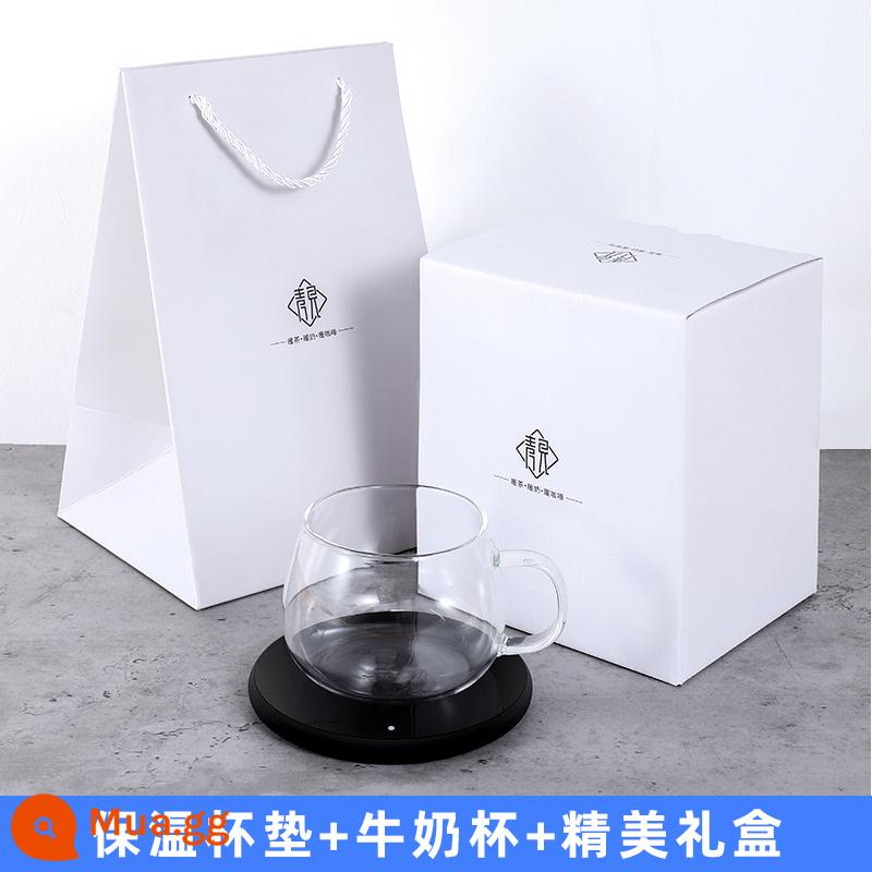 Qingjian nhiệt độ không đổi làm nóng Coaster có thể điều chỉnh nhiệt độ cách nhiệt căn cứ 55 độ cốc ấm ký túc xá văn phòng sữa nóng hiện vật - Công Nghệ Đen + Cốc Sữa (Hộp Quà)