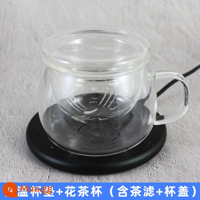 Qingjian nhiệt độ không đổi làm nóng Coaster có thể điều chỉnh nhiệt độ cách nhiệt căn cứ 55 độ cốc ấm ký túc xá văn phòng sữa nóng hiện vật - Tách trà công nghệ đen + hoa