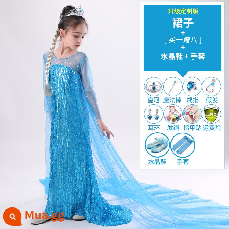 Váy công chúa Aisha nữ mới bé gái quần áo trẻ em váy sinh nhật Frozen váy Aisha cao cấp - Váy + mua một tặng 8 + găng tay + giày