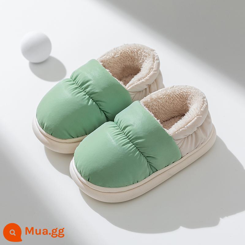 Dép bông trẻ em túi bé gái và bé trai lớn trong nhà mùa đông giữ ấm chống trơn trượt Giày cotton gia đình mới 2022 - màu xanh lá