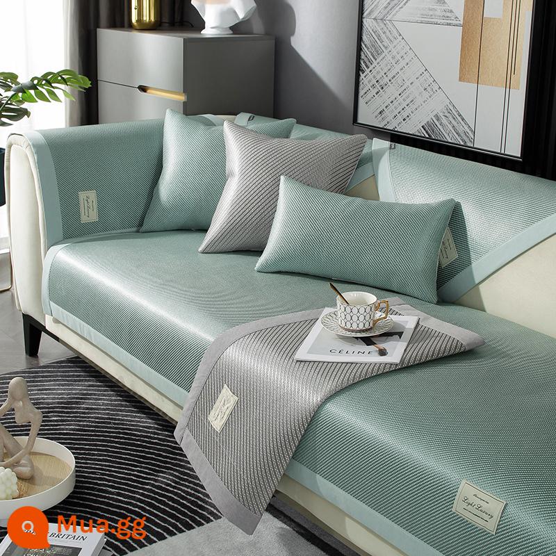 Mùa Hè Băng Lụa Sofa Đệm Chống Trơn Trượt Ngồi Đệm Giặt Bốn Mùa Đa Năng Thảm Mát Thảm Mây Bọc Ghế Sofa băng Thảm - Cạnh thẳng màu xanh bạc hà