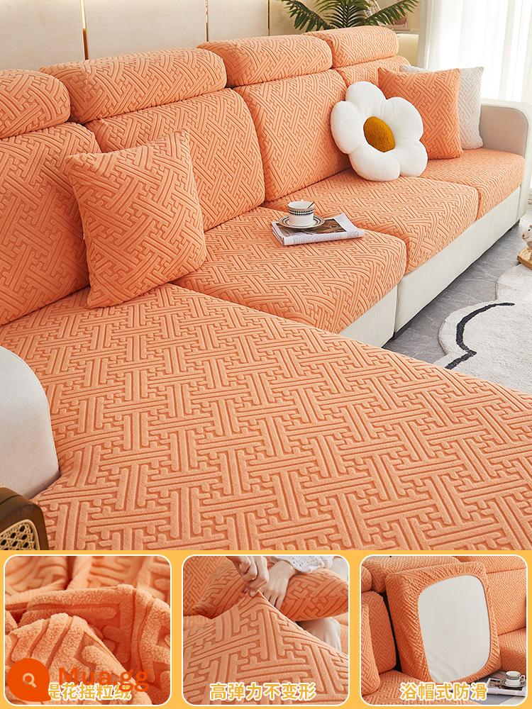 Vỏ sofa đa năng, trọn gói, không cần đo, một bộ sofa chống trượt đa năng, vỏ đệm sofa, ga trải sofa co giãn - Màu cam đơn giản-nâng cao