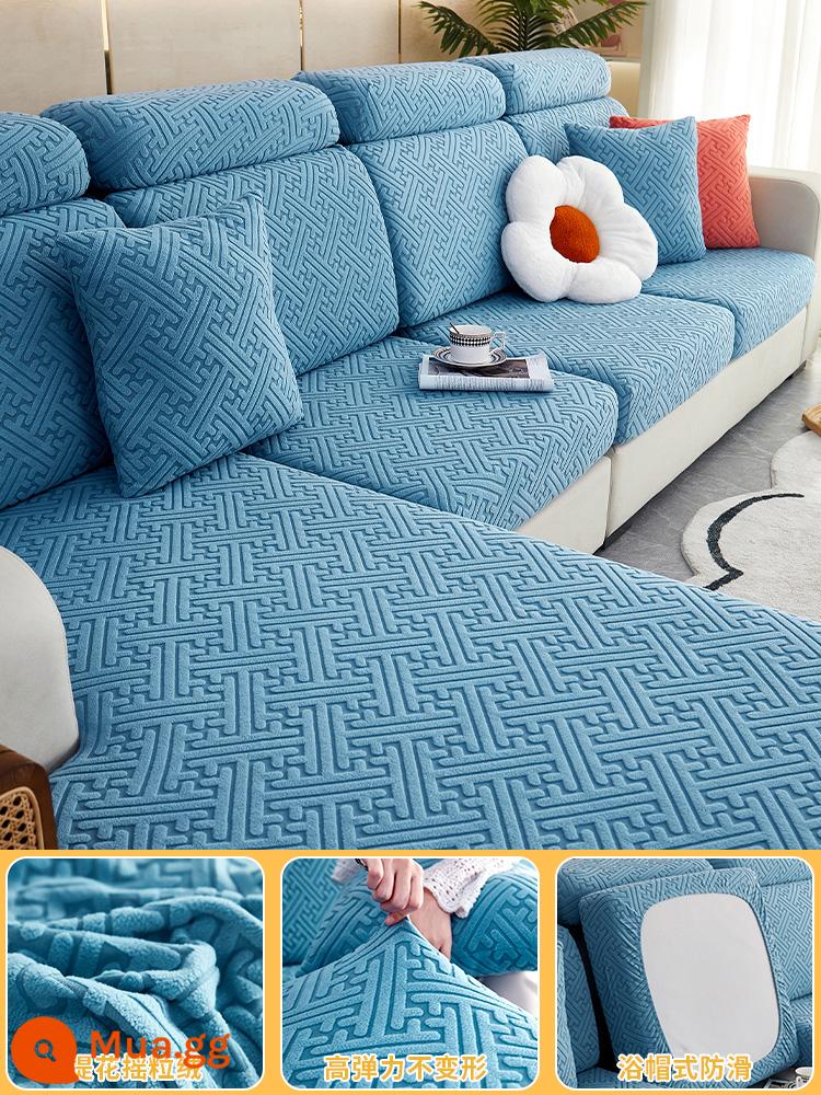 Vỏ sofa đa năng, trọn gói, không cần đo, một bộ sofa chống trượt đa năng, vỏ đệm sofa, ga trải sofa co giãn - Đơn giản-Hồ xanh