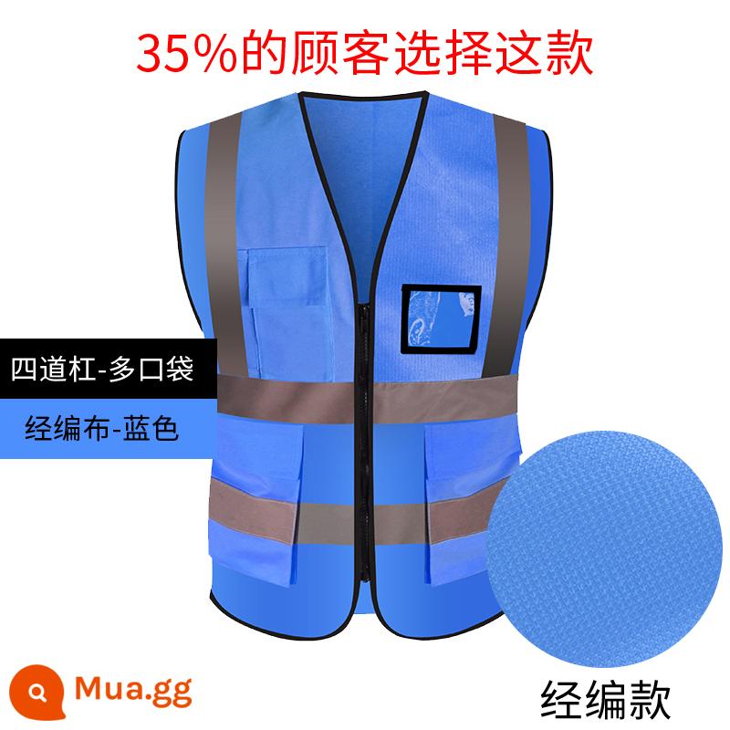 Vest an toàn phản quang vệ sinh xây dựng vest công trường xây dựng quần áo phản quang yếm cưỡi giao thông áo khoác kích thước lớn tùy chỉnh - Nhiều túi màu xanh hồ [vải]