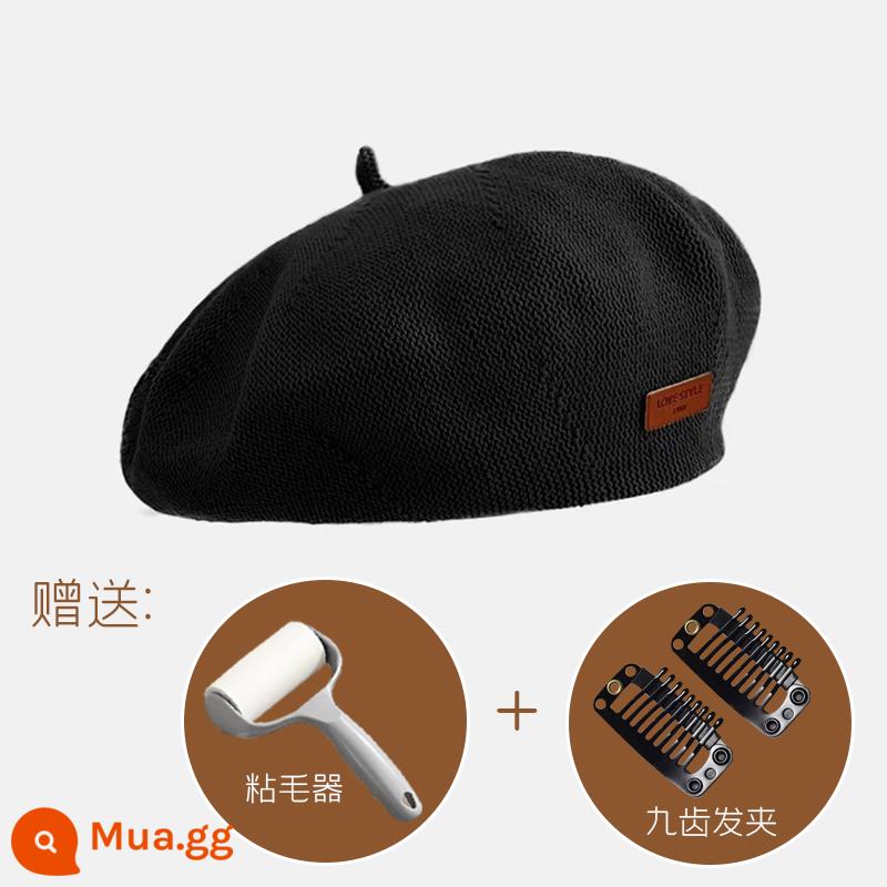 Make & Kana Hàn Quốc thiết kế đồng nghiệp Woolen Woolen Beret Biên nữ Mùa thu và mùa đông Elegant Artist Artist - Kiểu dệt kim màu đen