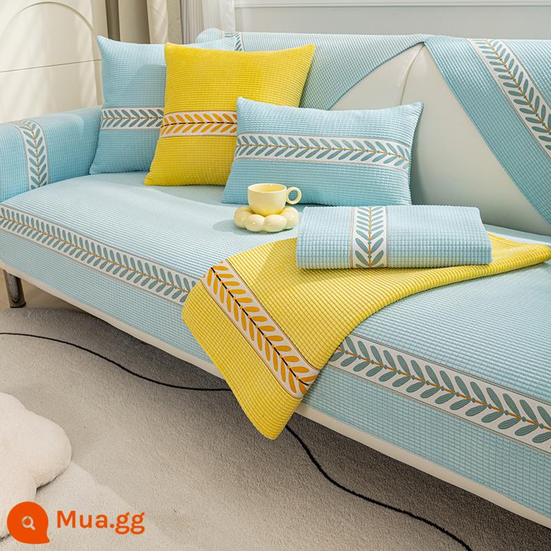 Sofa Đệm Bốn Mùa Đa Năng Đệm Ghế Chống Trơn Trượt Đơn Giản Hiện Đại Hoạt Hình Đệm Ghế Sofa Bao Gồm Tất Cả Đa Năng Bọc Vải - Ruy băng nhung ngô-Xanh [Tốt]