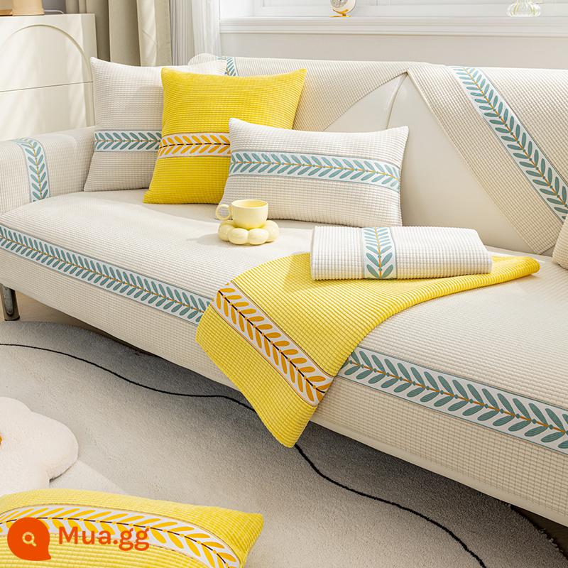 Sofa Đệm Bốn Mùa Đa Năng Đệm Ghế Chống Trơn Trượt Đơn Giản Hiện Đại Hoạt Hình Đệm Ghế Sofa Bao Gồm Tất Cả Đa Năng Bọc Vải - Ruy Băng Nhung Ngô - Trắng Nhạt [Tốt]